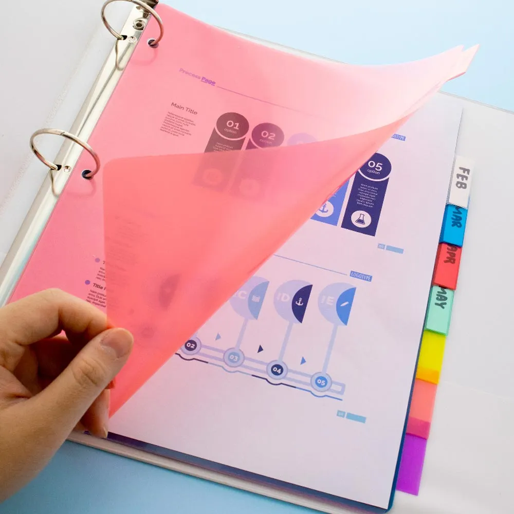 16 X Plastic Binder Dividers Tabs Table Contents Insertable Multicolor 3 Rings