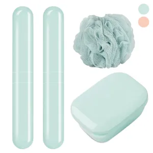 4 Pc Toothbrush Holder Soap Dish Bath Containers Travel Set Organizer Portable