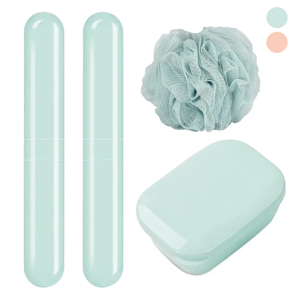 4 Pc Toothbrush Holder Soap Dish Bath Containers Travel Set Organizer Portable
