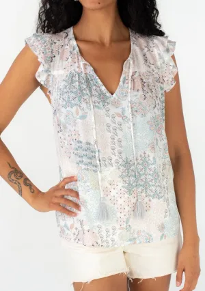 Bohemian Floral Ruffle Sleeve Blouse
