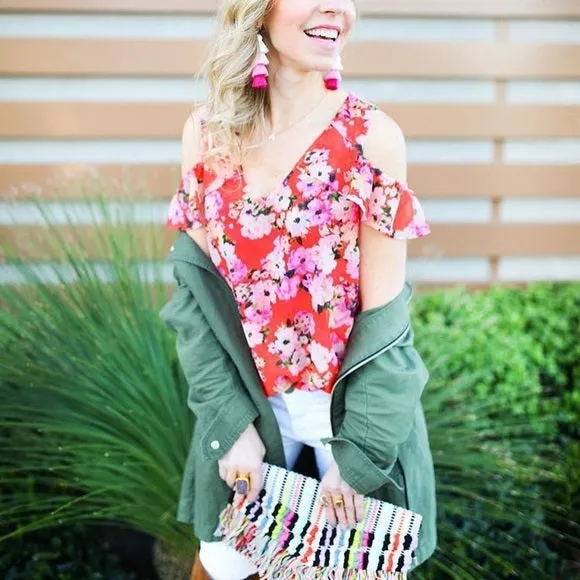 CABI LUSH COLD SHOULDER BLOUSE - S