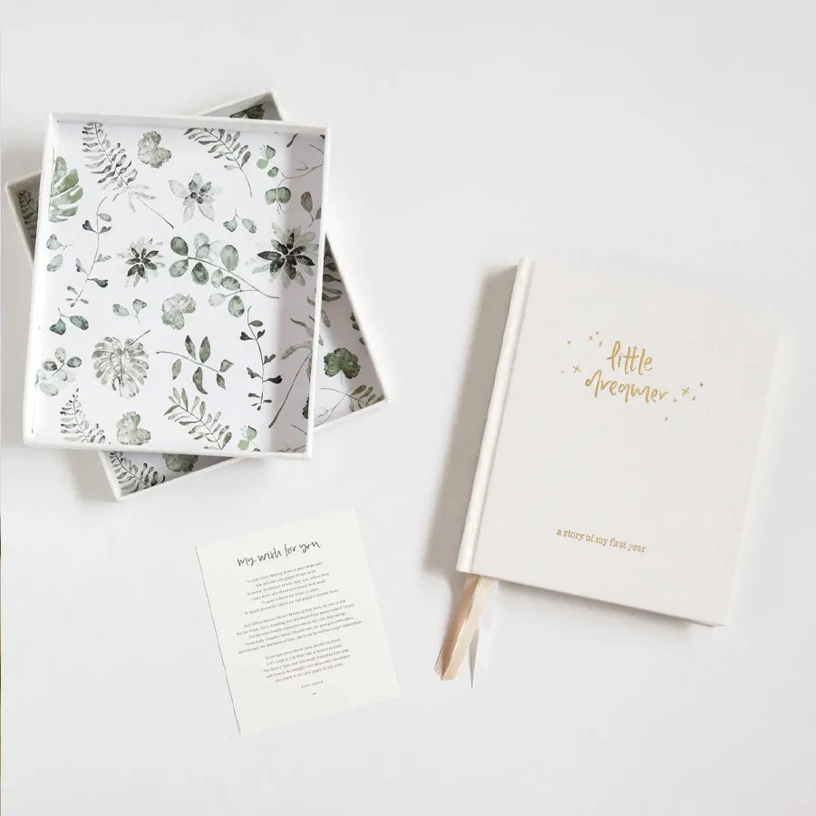 Emma Kate Co. Boxed Linen Cover Luxe Baby Journal - Cloud