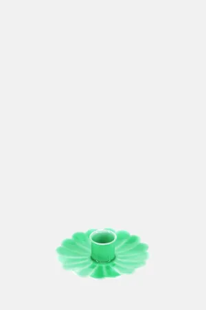 Enamel Flat Flower Candle Holder Green