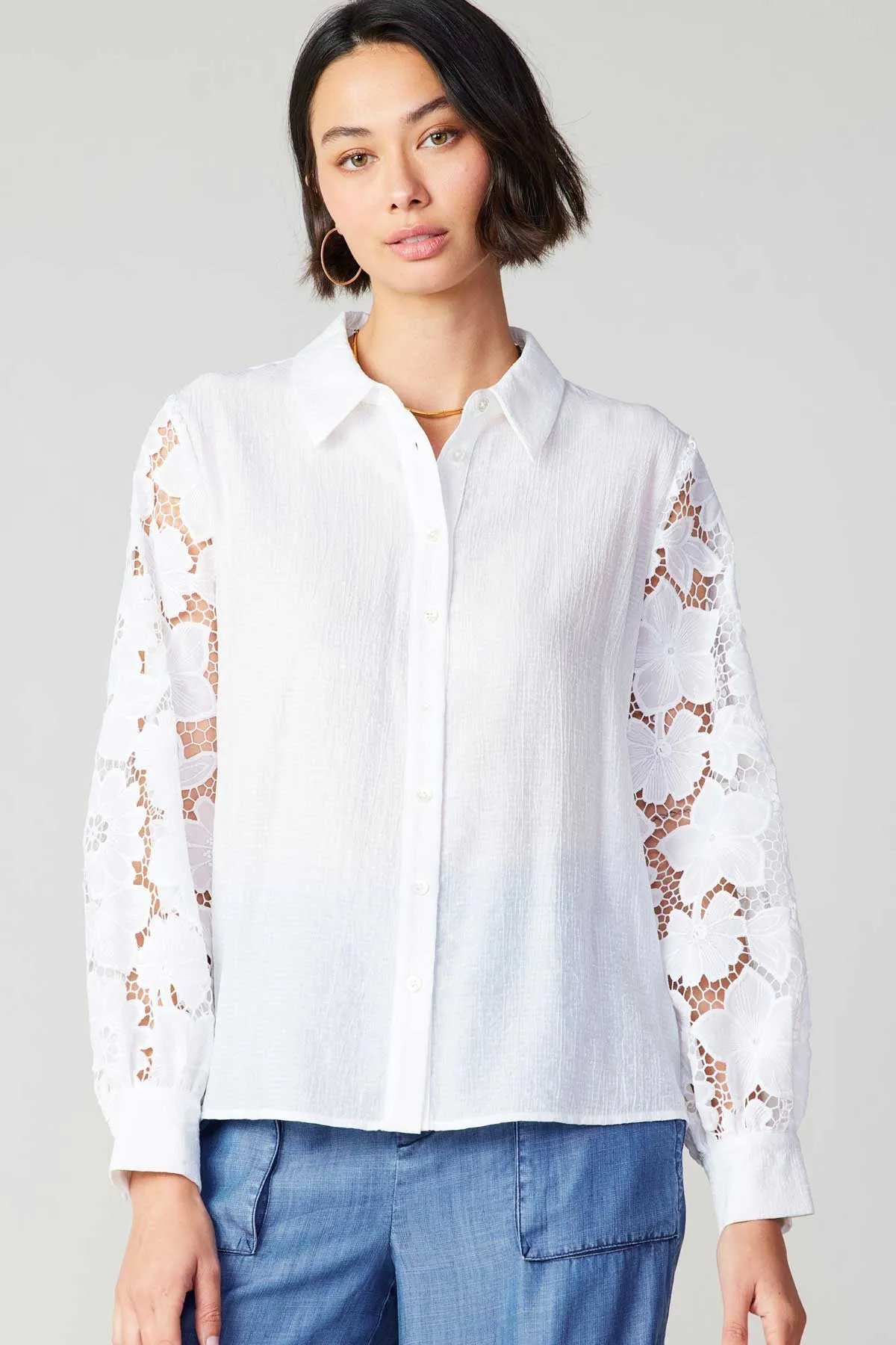 Floral Lace Button Down Shirt