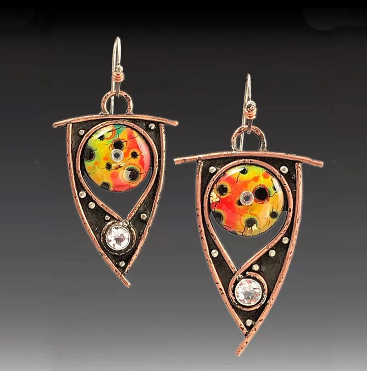 Geometric and quirky abstract spiral bronze dangle earrings
