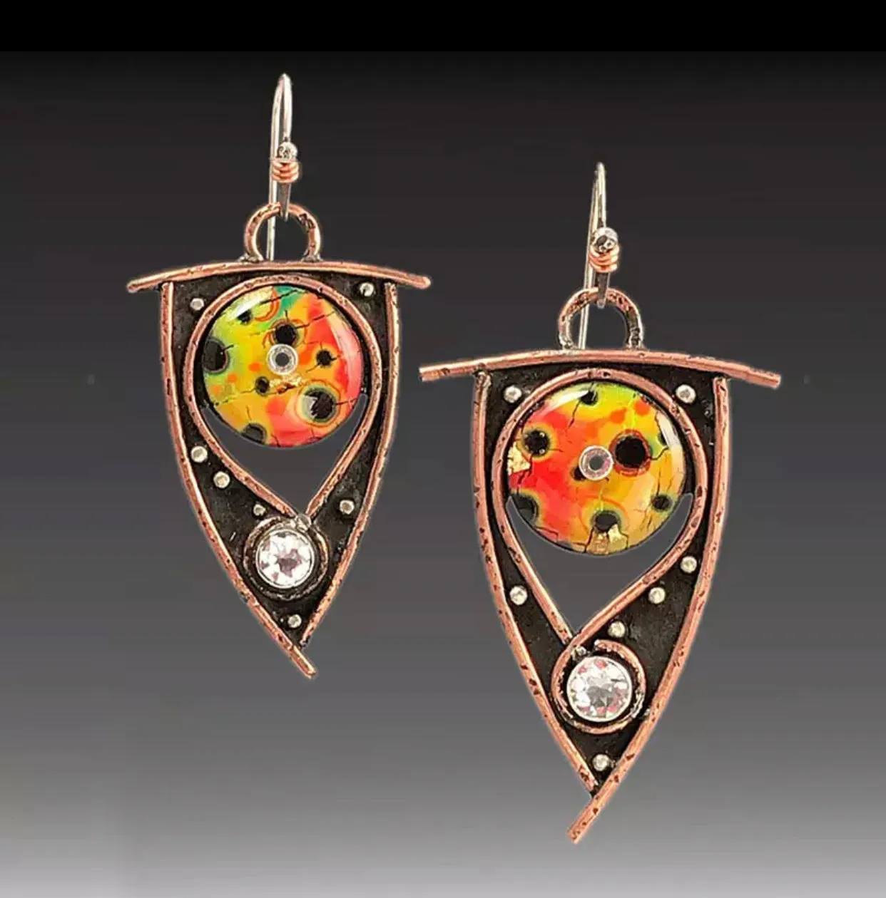 Geometric and quirky abstract spiral bronze dangle earrings