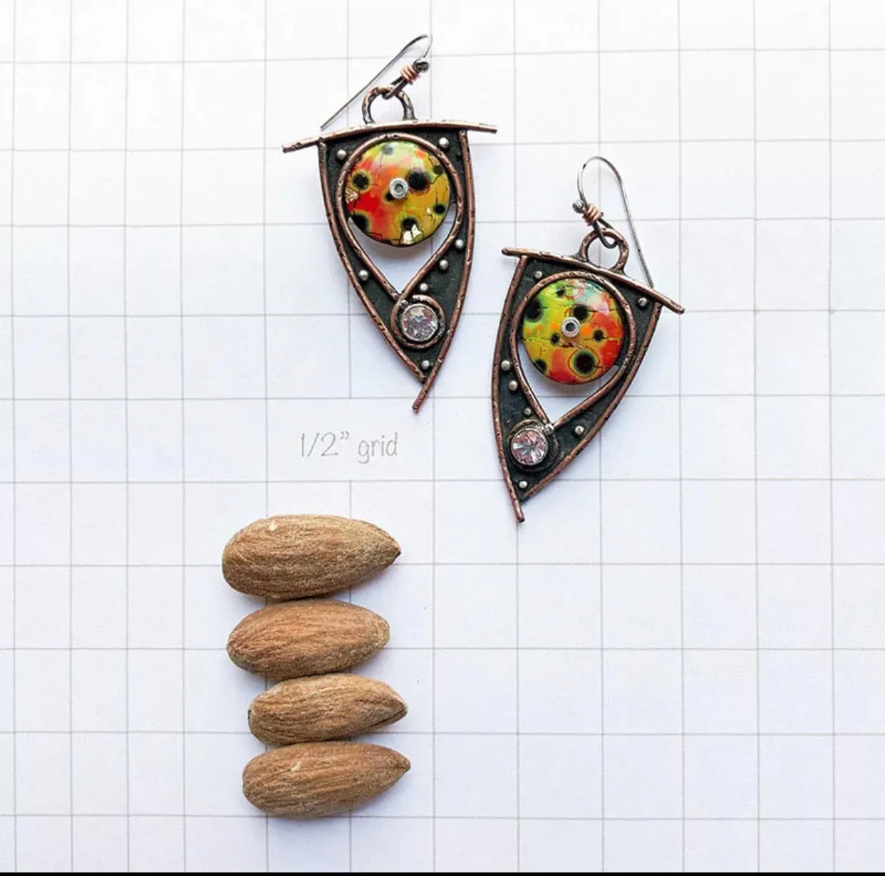 Geometric and quirky abstract spiral bronze dangle earrings