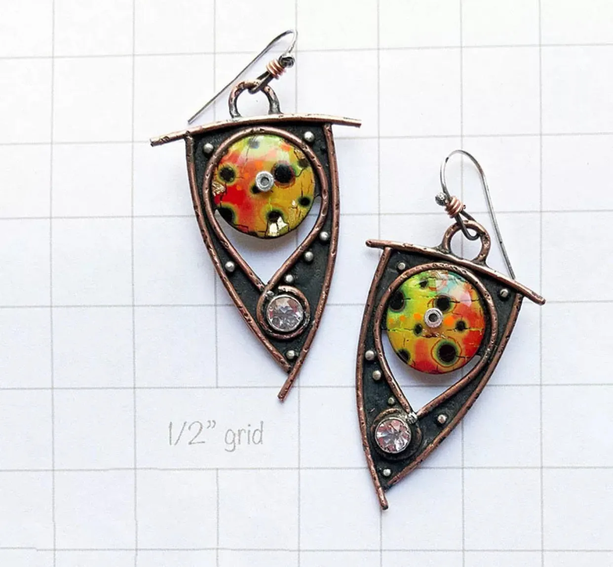 Geometric and quirky abstract spiral bronze dangle earrings