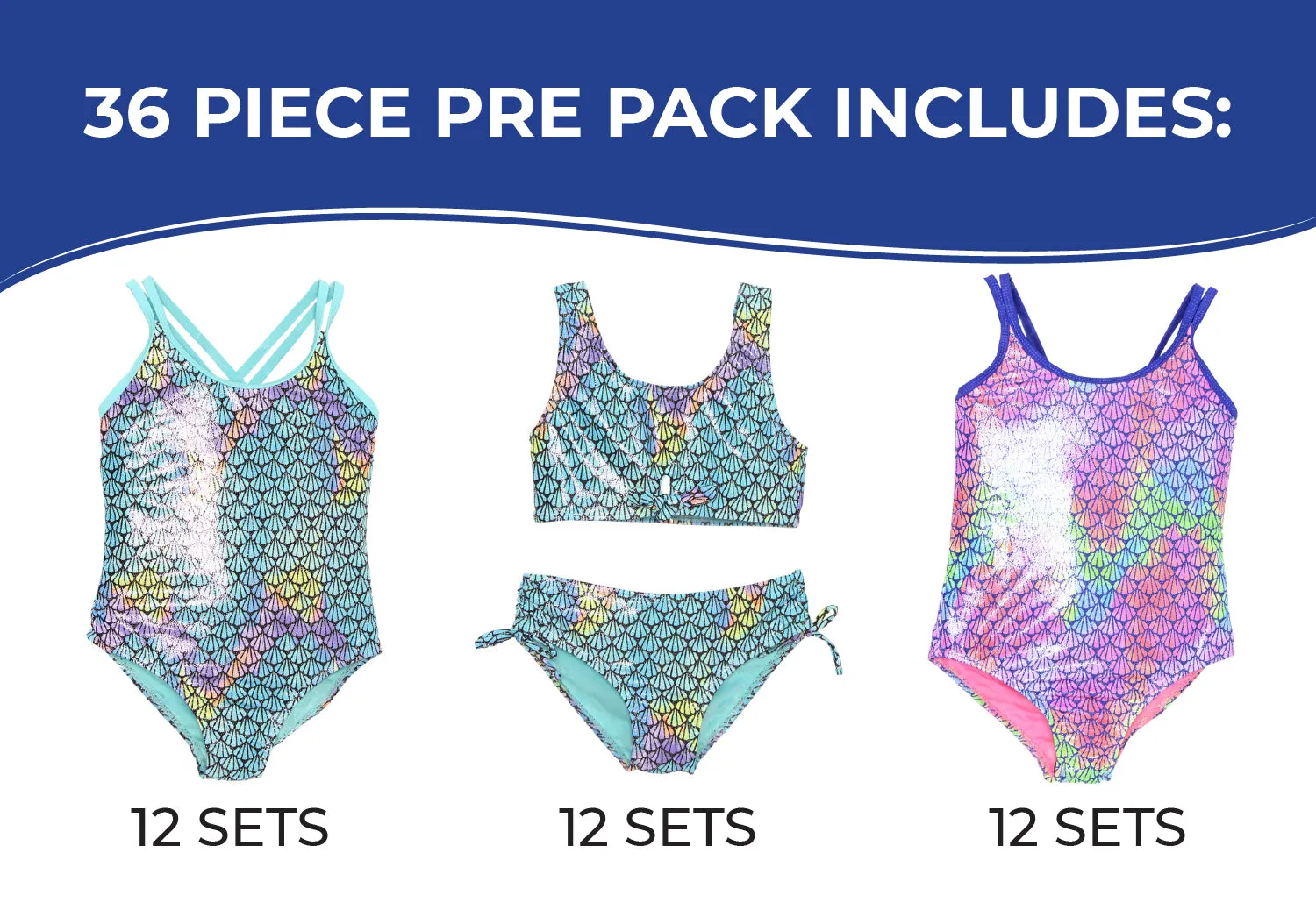 GX-ALTEL - Wholesale Little Girl's Foiled Seashell Print One-Piece & Two-Piece Swimsuits