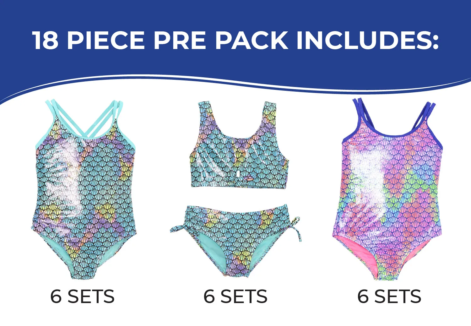 GX-ALTEL - Wholesale Little Girl's Foiled Seashell Print One-Piece & Two-Piece Swimsuits