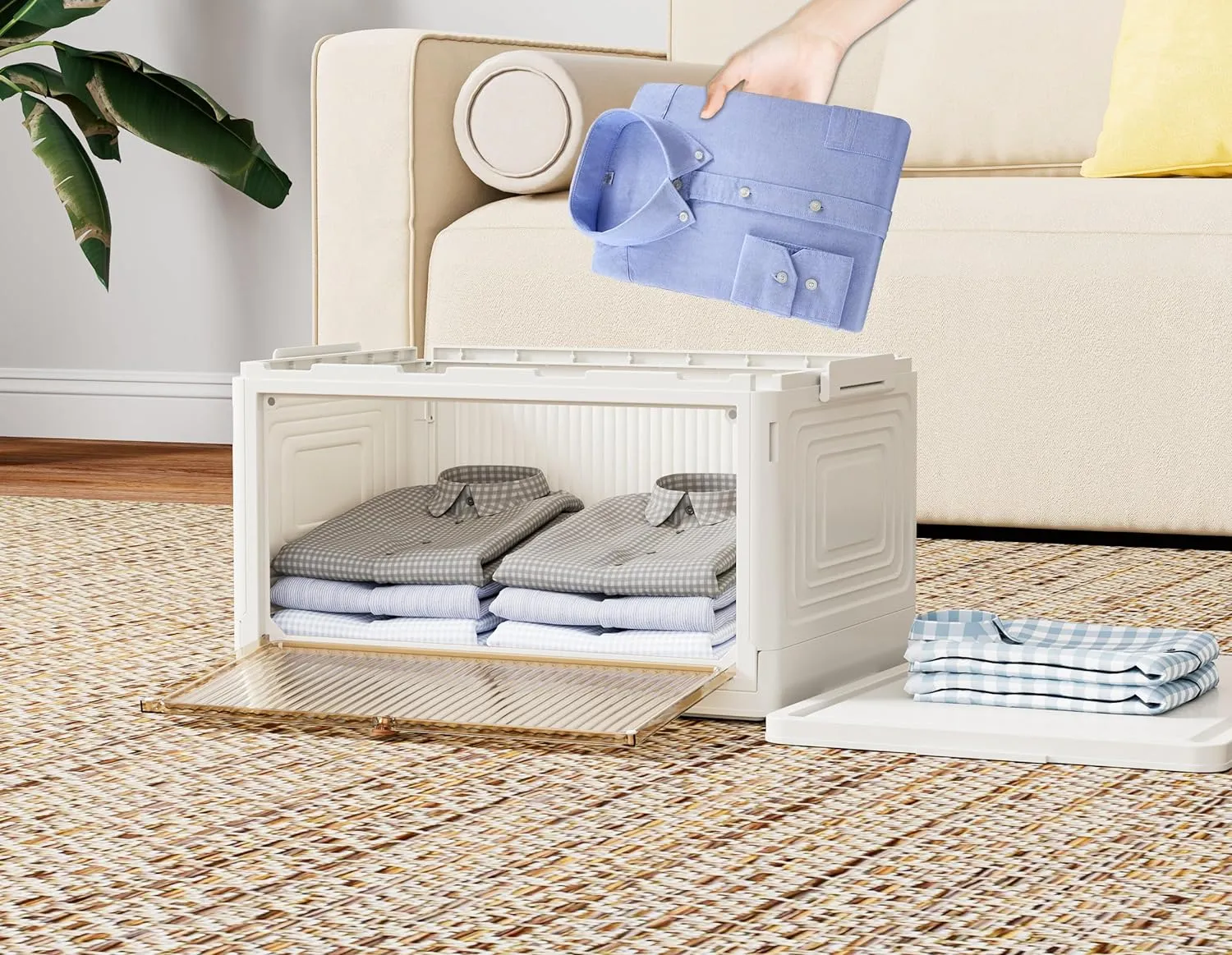 HOMIDEC Closet Organizers and Storage 3 Pack Closet Organizer Boxes for Clothes Stackable Storage Bins with 3 Lids Foldable Storage Box for Clothes/Toys/Office Supplies/Snacks(M)