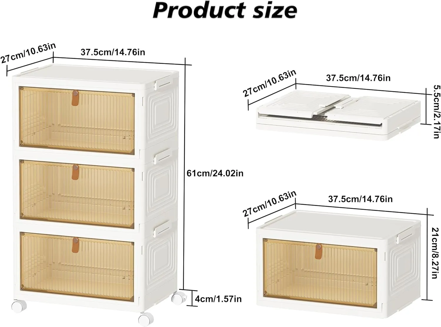 HOMIDEC Closet Organizers and Storage 3 Pack Closet Organizer Boxes for Clothes Stackable Storage Bins with 3 Lids Foldable Storage Box for Clothes/Toys/Office Supplies/Snacks(M)