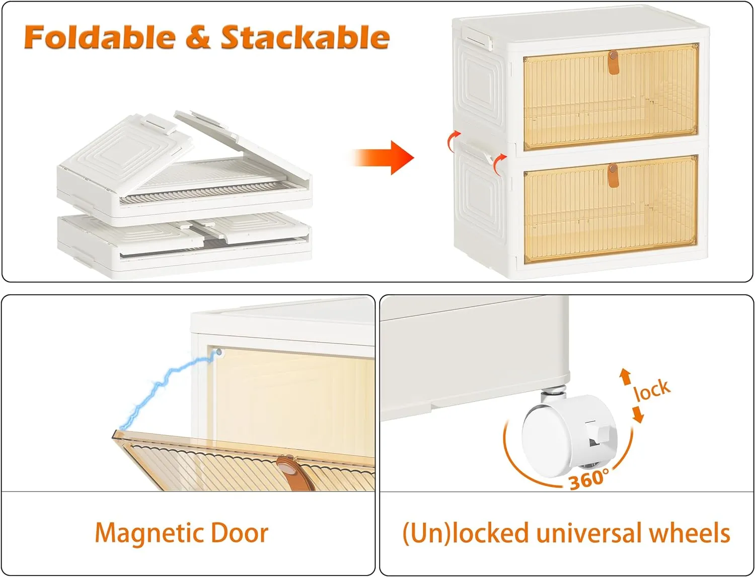 HOMIDEC Closet Organizers and Storage 3 Pack Closet Organizer Boxes for Clothes Stackable Storage Bins with 3 Lids Foldable Storage Box for Clothes/Toys/Office Supplies/Snacks(M)