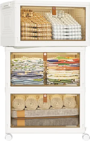 HOMIDEC Closet Organizers and Storage 3 Pack Closet Organizer Boxes for Clothes Stackable Storage Bins with 3 Lids Foldable Storage Box for Clothes/Toys/Office Supplies/Snacks(M)