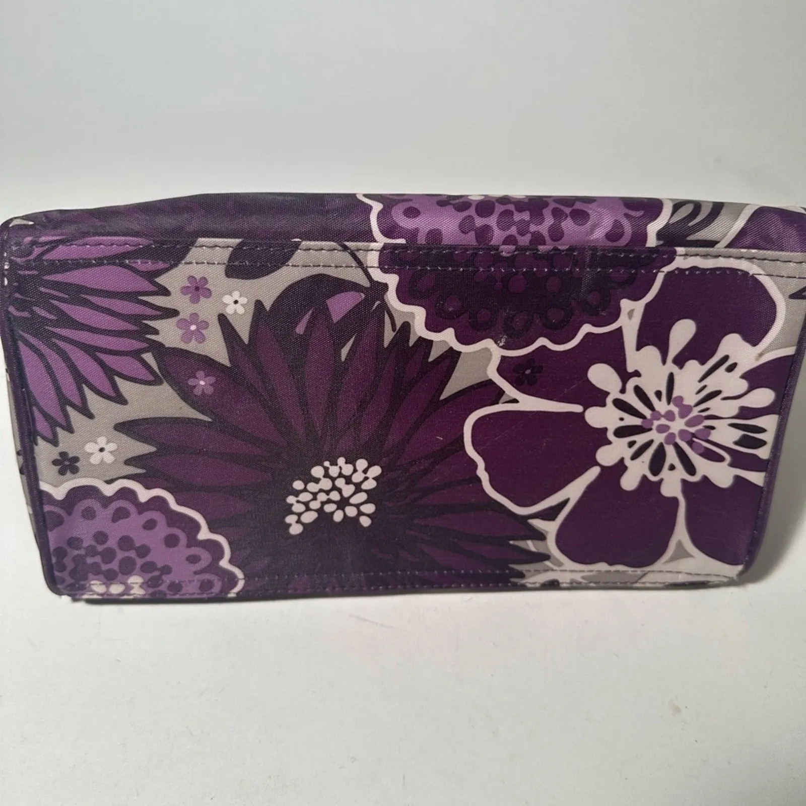 Purple Floral Cosmetic Bag with Zipper Closure
