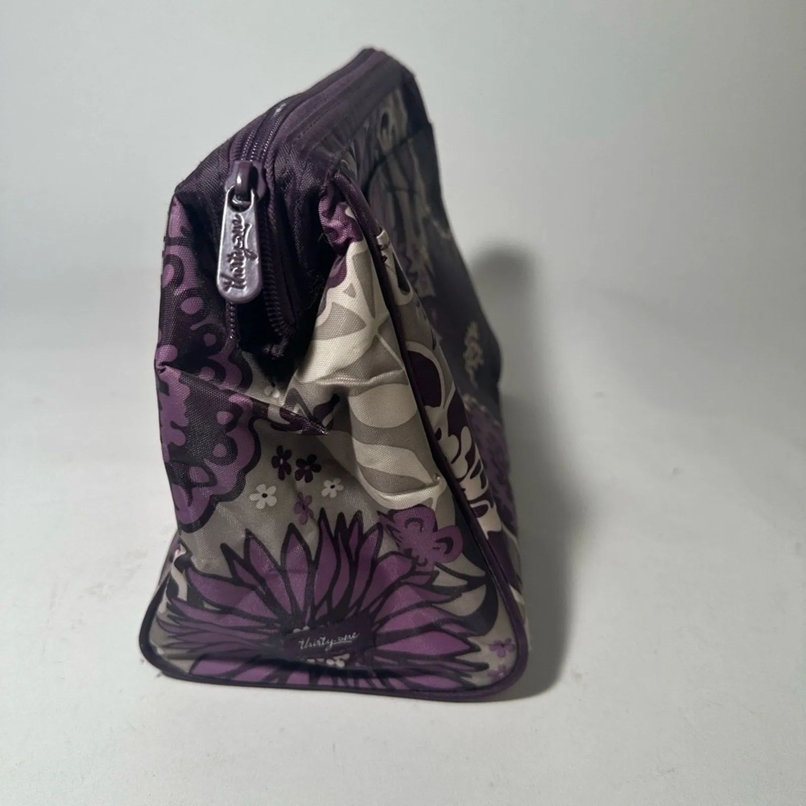 Purple Floral Cosmetic Bag with Zipper Closure
