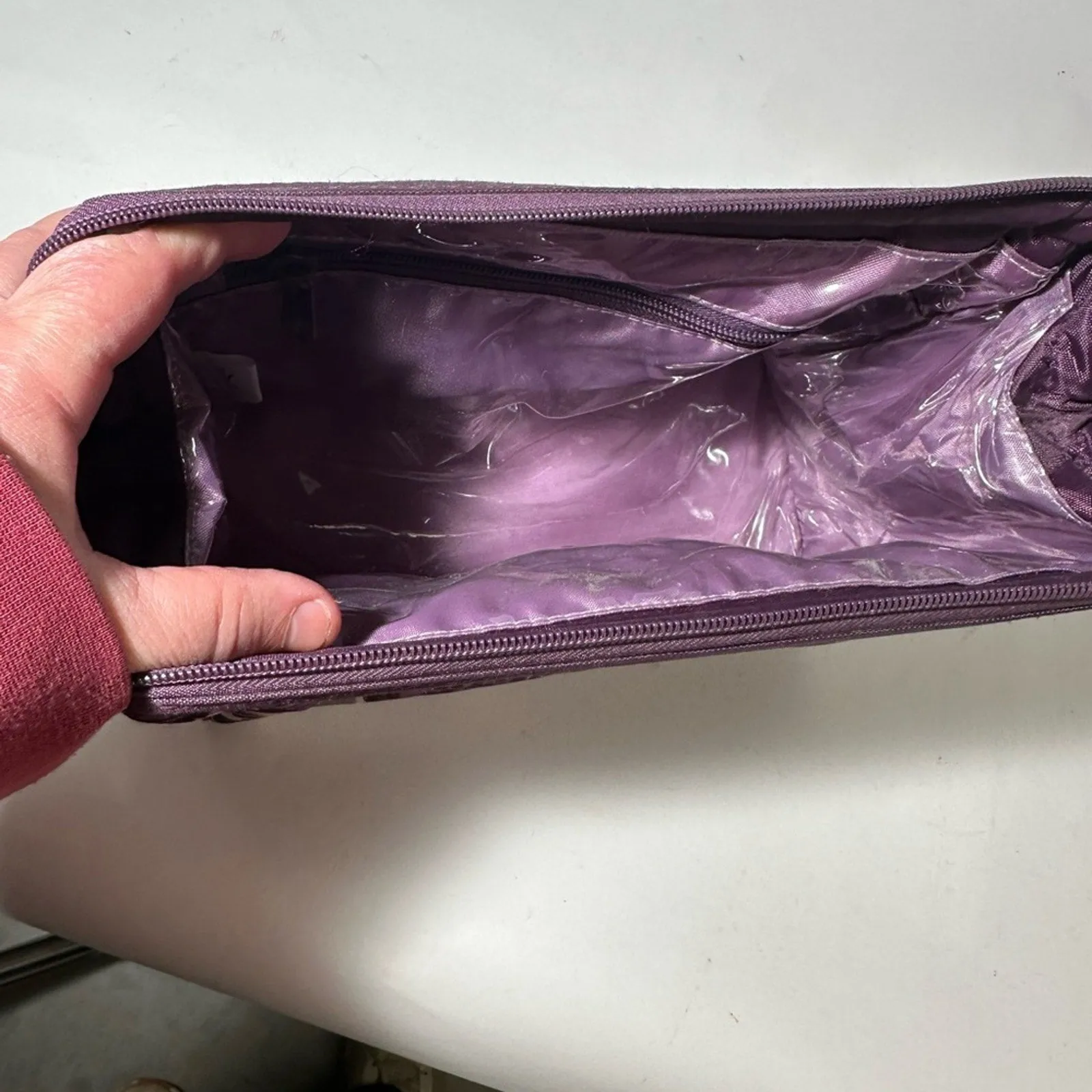 Purple Floral Cosmetic Bag with Zipper Closure