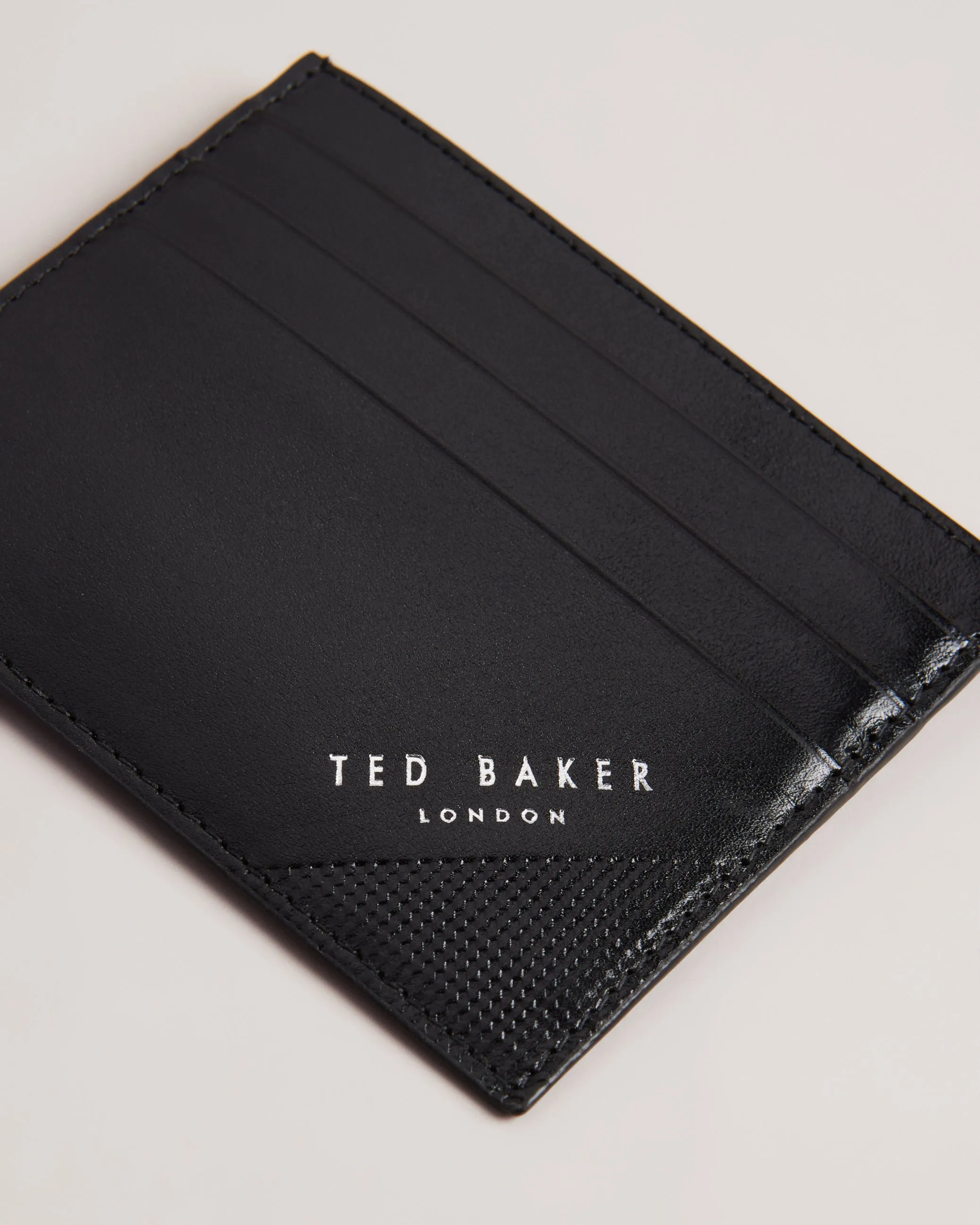 Raffle Embossed Corner Leather Card Holder Black