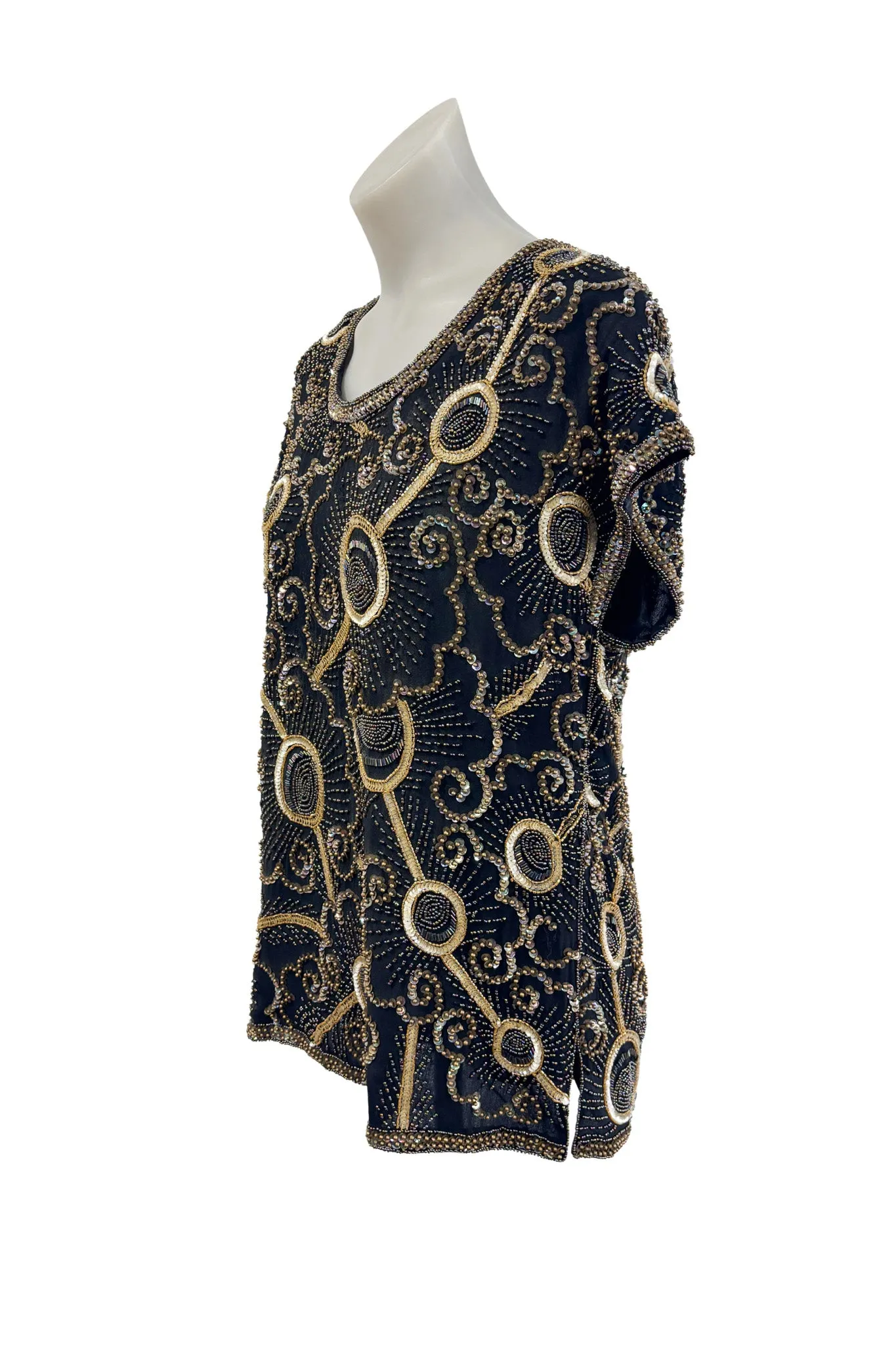 Sudi England 100% silk beaded top, L NWT