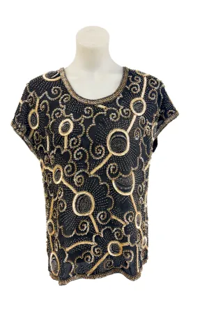 Sudi England 100% silk beaded top, L NWT