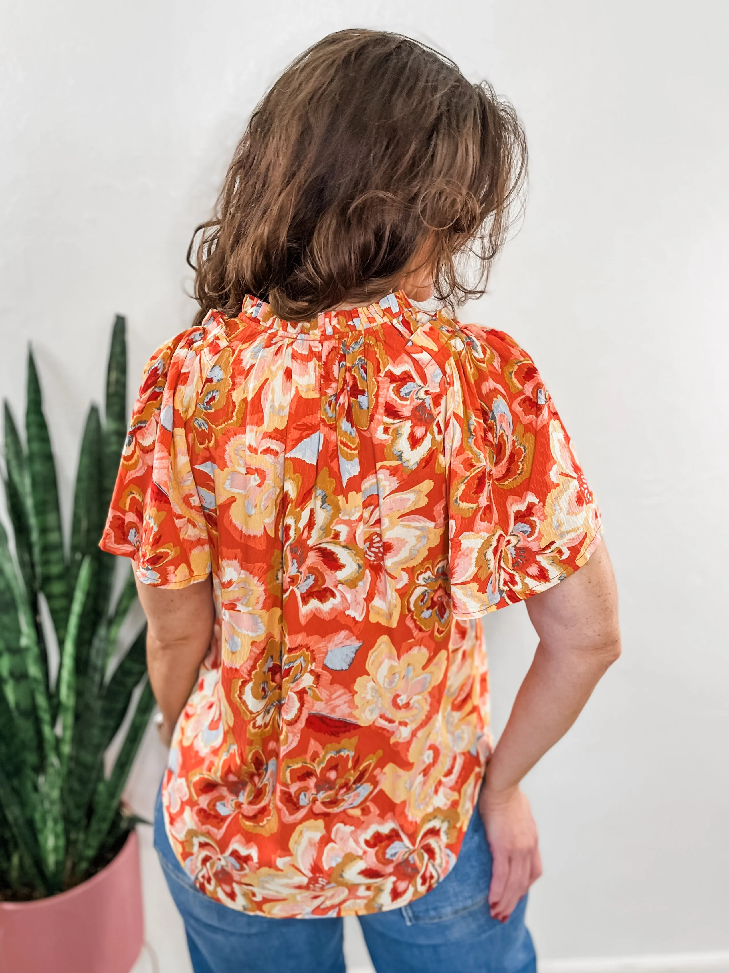 Watercolor Floral Half Placket Blouse