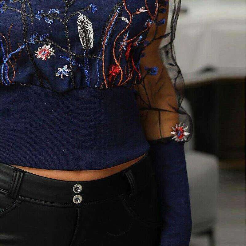 Women Embroidered Floral Long Sleeve Blouse